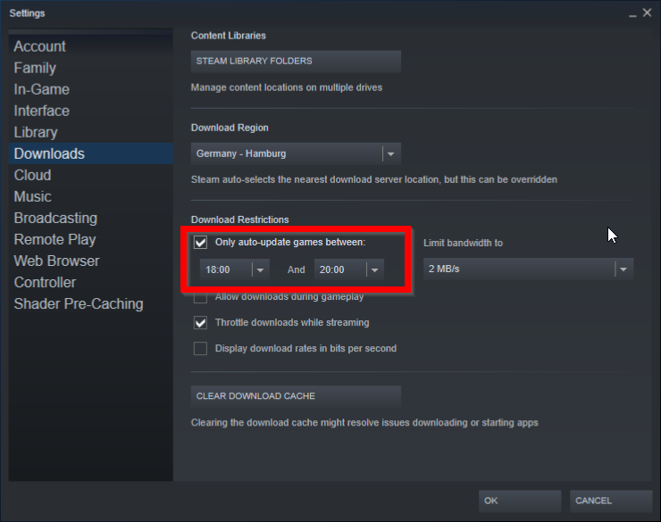  Steam Settings: Only auto-update games between